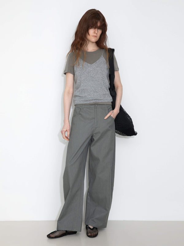 Cubic 100% Cotton Draped Oversized Wide-Leg Casual Pants Gray