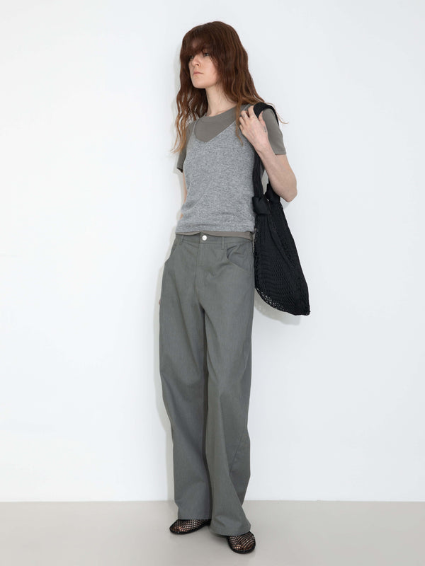 Cubic 100% Cotton Draped Oversized Wide-Leg Casual Pants Gray