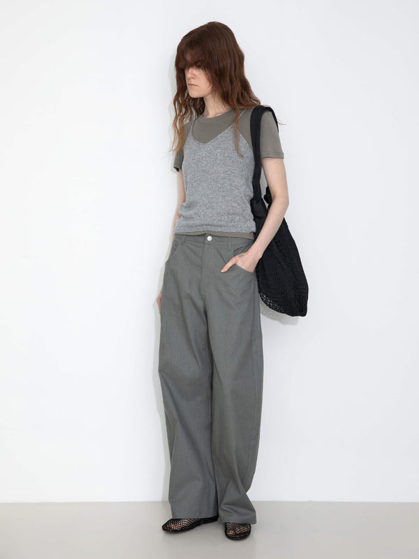 cubic 100% Cotton Draped Oversized Wide-Leg Casual Pants Gray