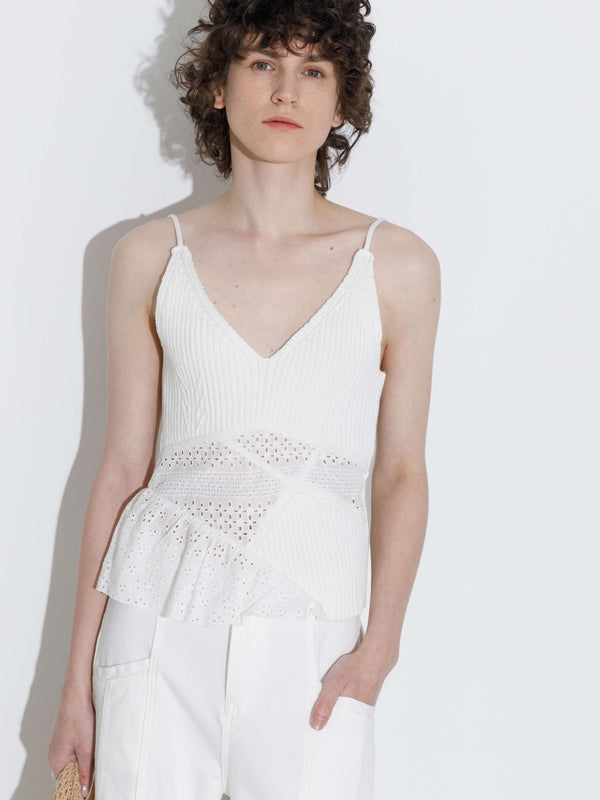 Cubic 100% Cotton Lace-Detail Knitted Cami Top White
