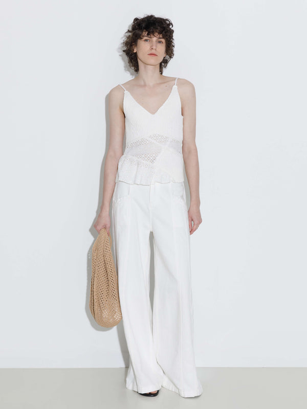 Cubic 100% Cotton Lace-Detail Knitted Cami Top White