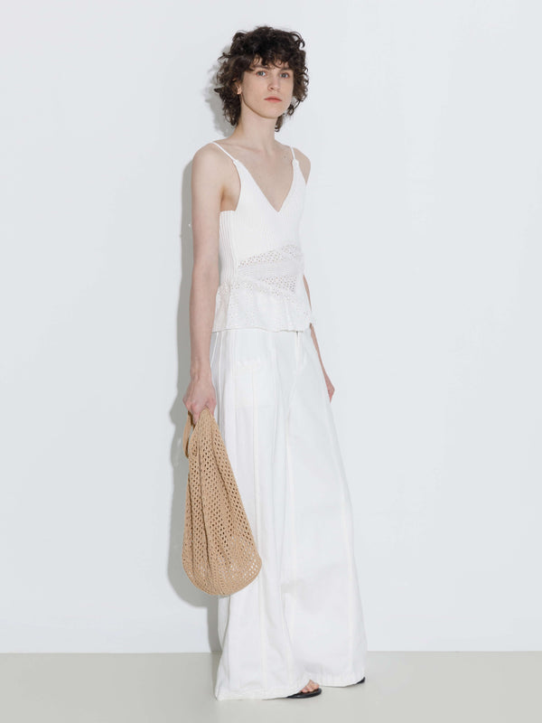 Cubic 100% Cotton Lace-Detail Knitted Cami Top White