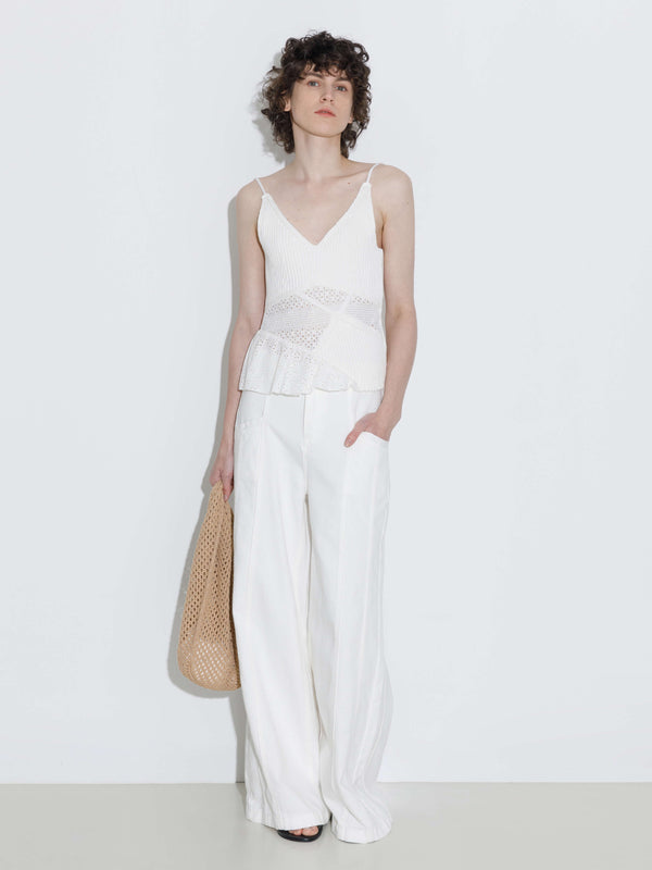 cubic 100% Cotton Lace-Detail Knitted Cami Top White