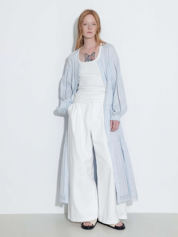 cubic 100% Cotton Lace Hollow V-Neck Waist-Cinched Maxi Dress AliceBlue