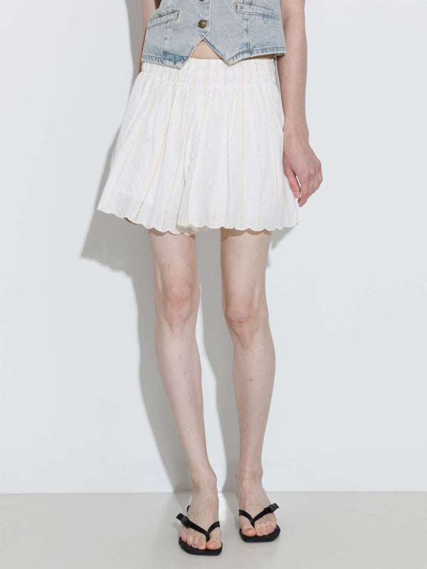 Cubic 100% Cotton Lace-Trim Elasticated Mini Skirt White