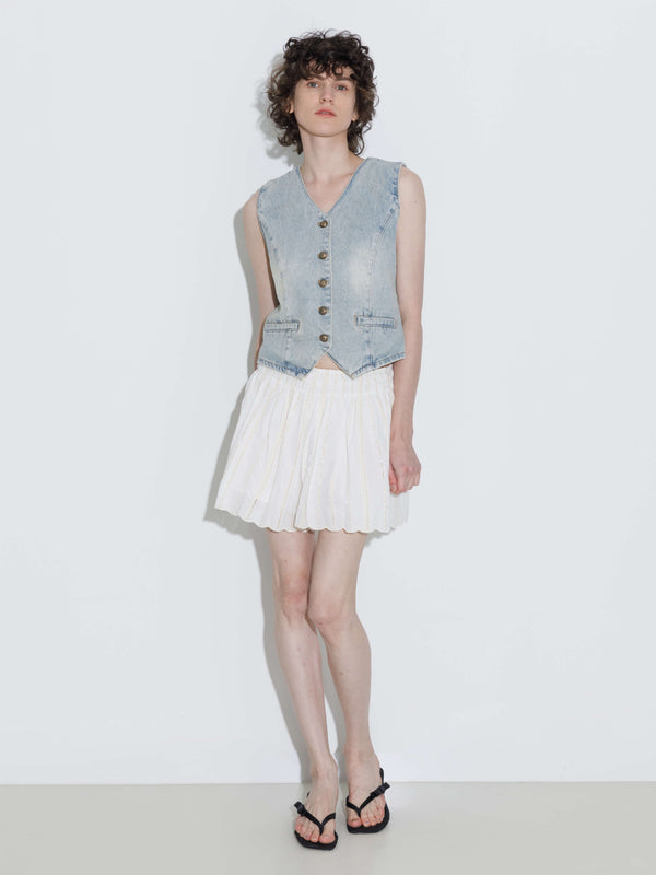 cubic 100% Cotton Lace-Trim Elasticated Mini Skirt White