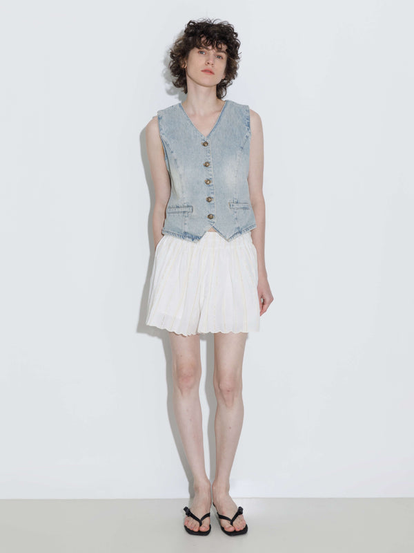 Cubic 100% Cotton Lace-Trim Elasticated Mini Skirt White