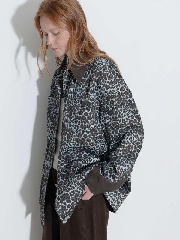 Cubic 100% Cotton Leopard Print Color-Block Retro Casual Jacket Animal Print