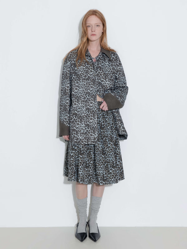 Cubic 100% Cotton Leopard Print Color-Block Retro Casual Jacket Animal Print