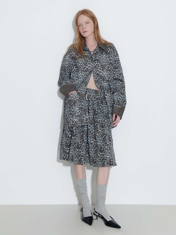 Cubic 100% Cotton Leopard Print Color-Block Retro Casual Jacket Animal Print