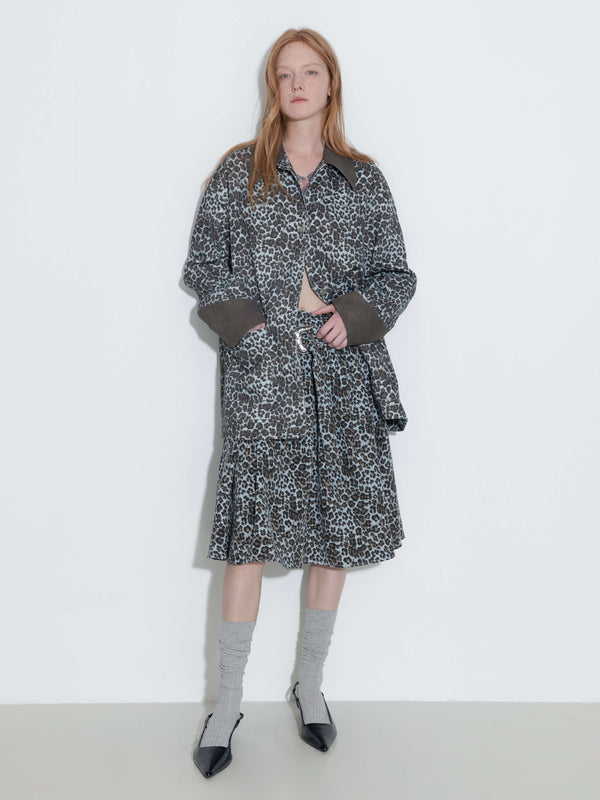 cubic 100% Cotton Leopard Print Color-Block Retro Casual Jacket Animal Print