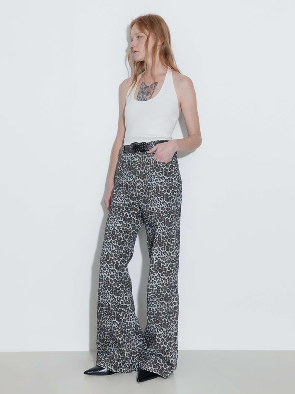 Cubic 100% Cotton Leopard Print Flared Trousers Animal Print