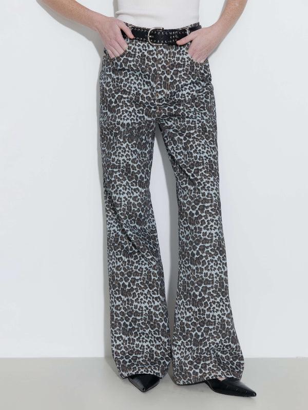 Cubic 100% Cotton Leopard Print Flared Trousers Animal Print
