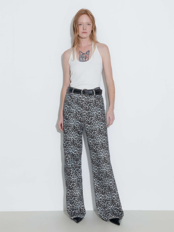 Cubic 100% Cotton Leopard Print Flared Trousers Animal Print