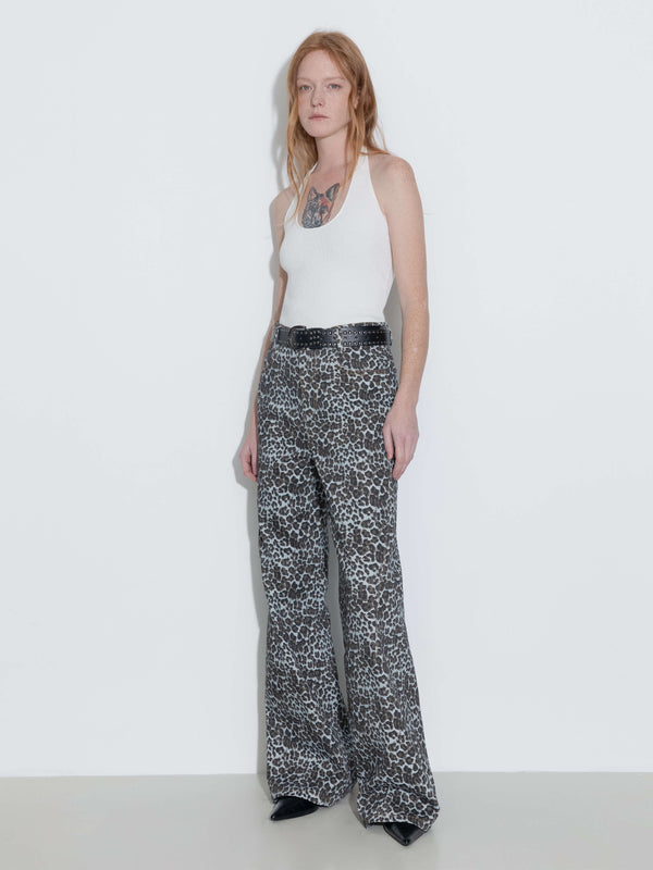 cubic 100% Cotton Leopard Print Flared Trousers Animal Print