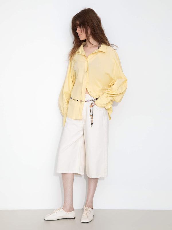 Cubic 100% Cotton Oversized Balloon Sleeve Backless Tie Shirt Yellow