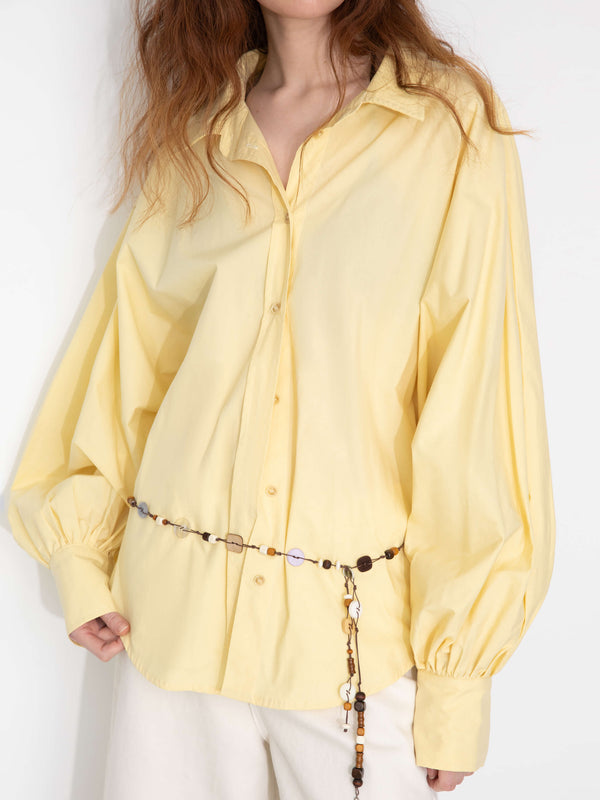 Cubic 100% Cotton Oversized Balloon Sleeve Backless Tie Shirt Yellow