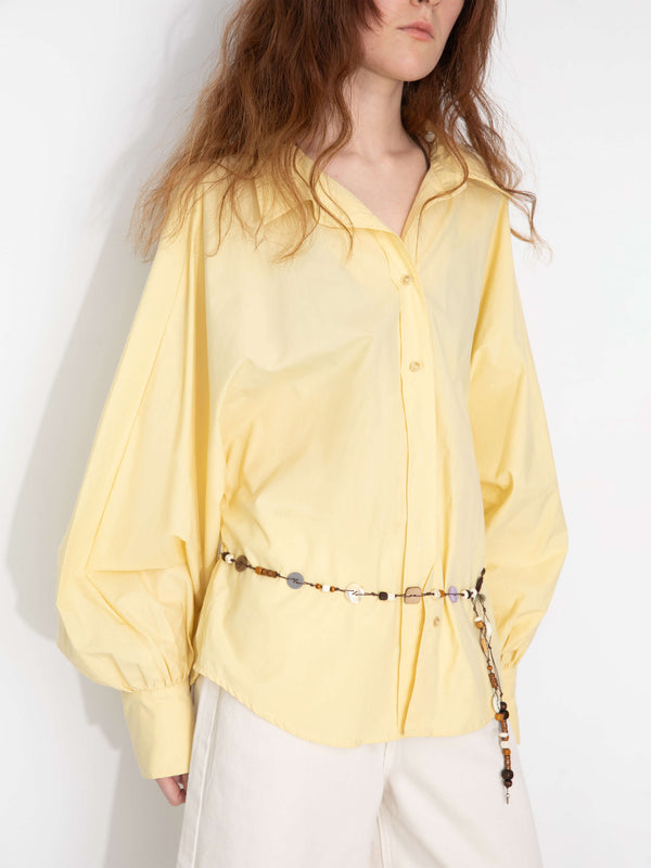 Cubic 100% Cotton Oversized Balloon Sleeve Backless Tie Shirt Yellow