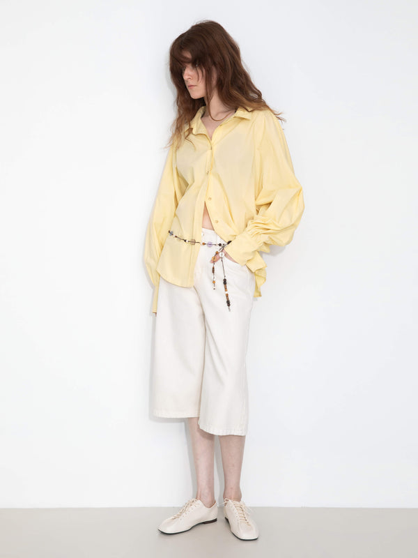 cubic 100% Cotton Oversized Balloon Sleeve Backless Tie Shirt Yellow
