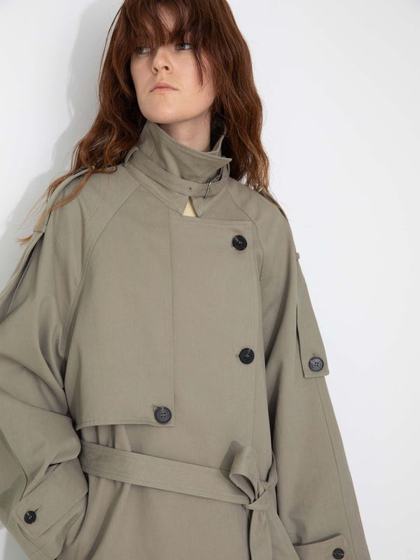 Cubic 100% Cotton Oversized Mid-Length Raglan Sleeve Trench Coat DarkSeaGreen