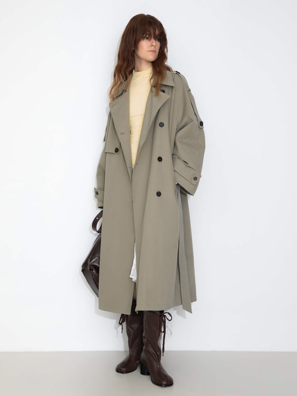 cubic 100% Cotton Oversized Mid-Length Raglan Sleeve Trench Coat DarkSeaGreen