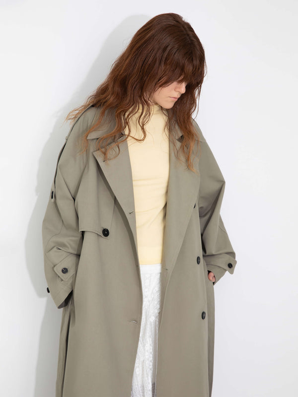 Cubic 100% Cotton Oversized Mid-Length Raglan Sleeve Trench Coat DarkSeaGreen