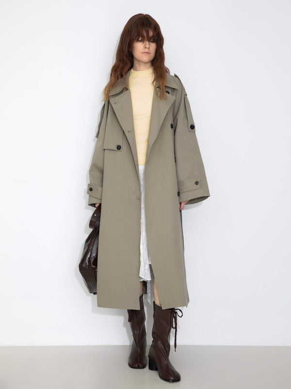 Cubic 100% Cotton Oversized Mid-Length Raglan Sleeve Trench Coat DarkSeaGreen