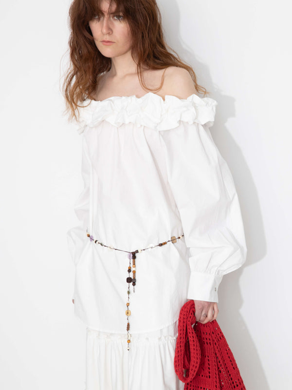 Cubic 3D Ruffle Collar Long Sleeve Cotton Blouse Maroon