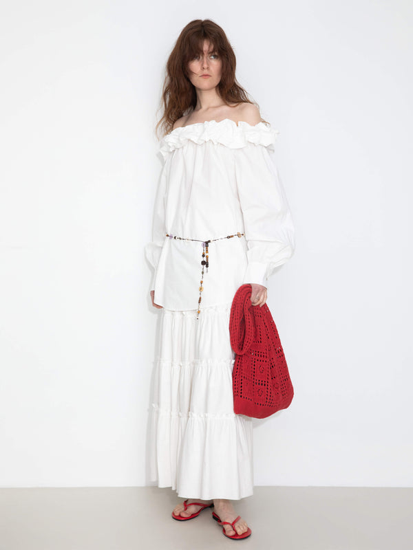 Cubic 3D Ruffle Collar Long Sleeve Cotton Blouse Maroon