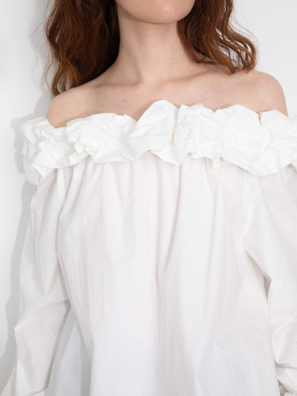 Cubic 3D Ruffle Collar Long Sleeve Cotton Blouse Maroon