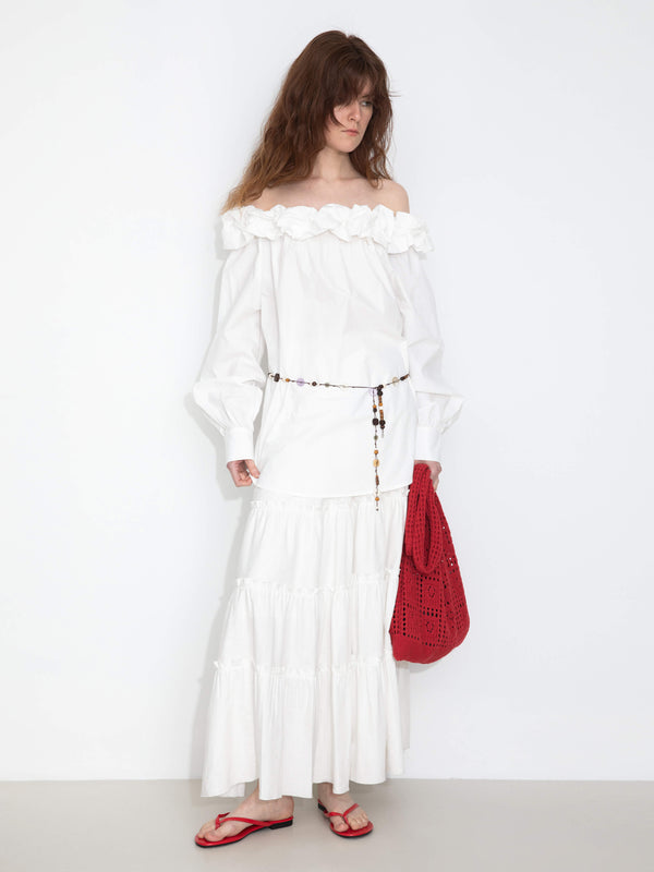 cubic 3D Ruffle Collar Long Sleeve Cotton Blouse Maroon