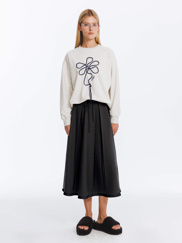 Cubic A-line Pleated Skirt With Ruffles Hem LightGray