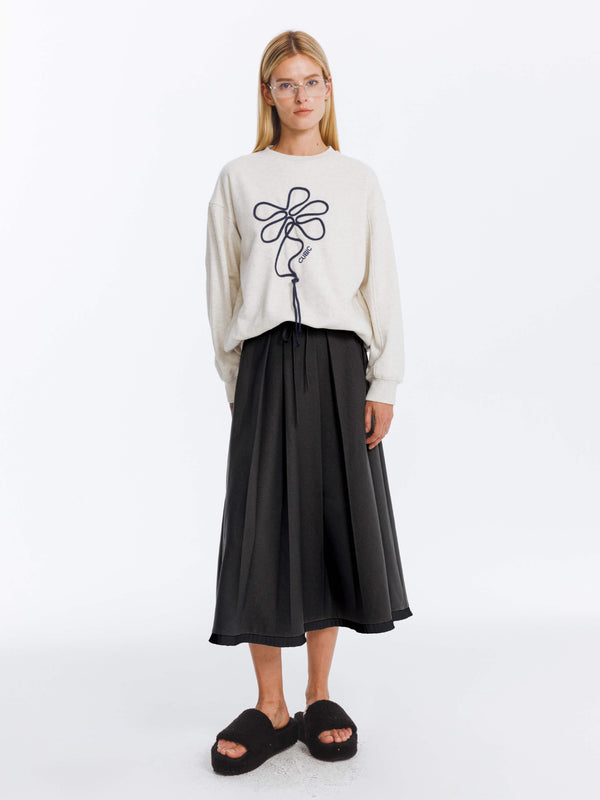 Cubic A-line Pleated Skirt With Ruffles Hem LightGray