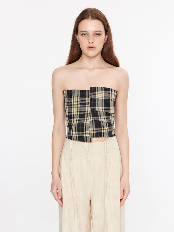 Cubic Asymmetric Strapless Top With Waist Belt Khaki