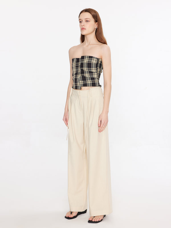 Cubic Asymmetric Strapless Top With Waist Belt Khaki