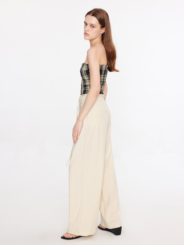 Cubic Asymmetric Strapless Top With Waist Belt Khaki