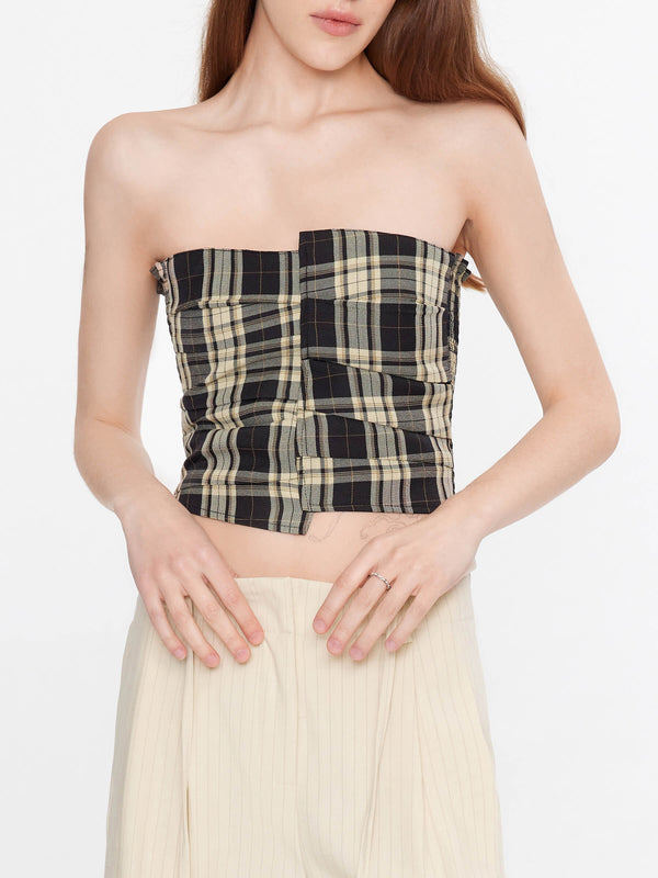 cubic Asymmetric Strapless Top with Waist Belt Khaki