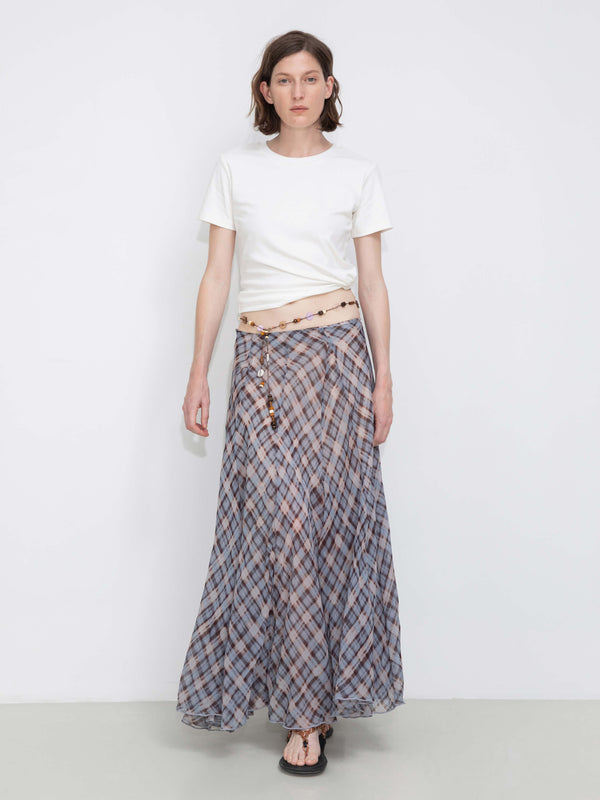 Cubic Asymmetrical Flowy Check Maxi Skirt-Blue Blue