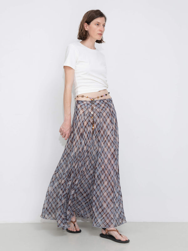 cubic Asymmetrical Flowy Check Maxi Skirt-Blue Blue