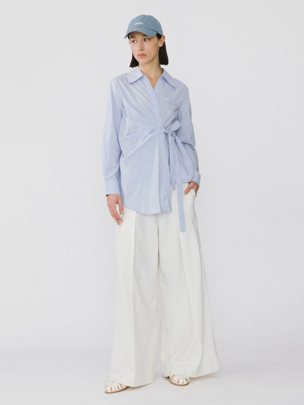 Cubic Asymmetrical Long Shirt With Front Tie Light Blue