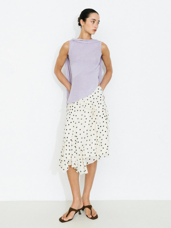 Cubic Asymmetrical Tie-Neck Flowy Sleeveless Top Purple