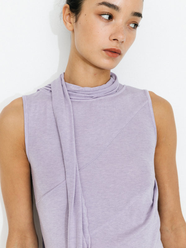 Cubic Asymmetrical Tie-Neck Flowy Sleeveless Top Purple