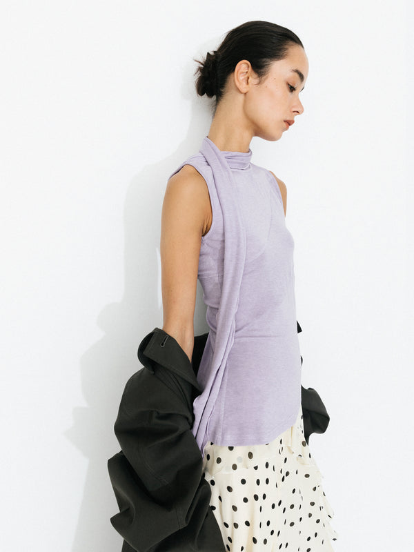 cubic Asymmetrical Tie-Neck Flowy Sleeveless Top Purple