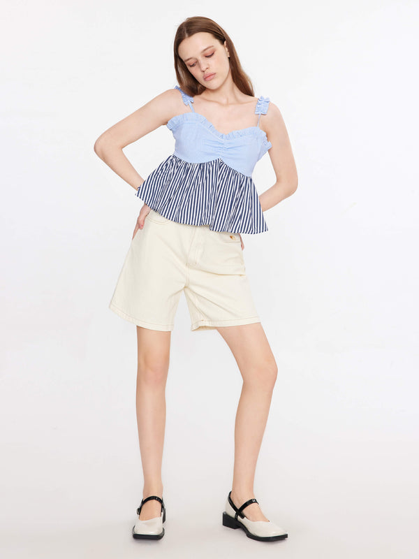 Cubic Babydoll Striped Sleeveless Top LightSteelBlue