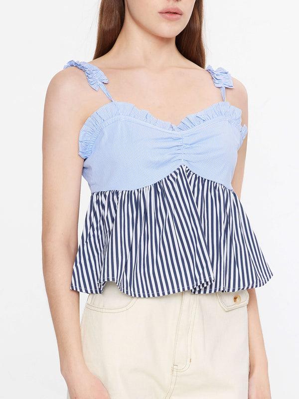 cubic Babydoll Striped Sleeveless Top LightSteelBlue