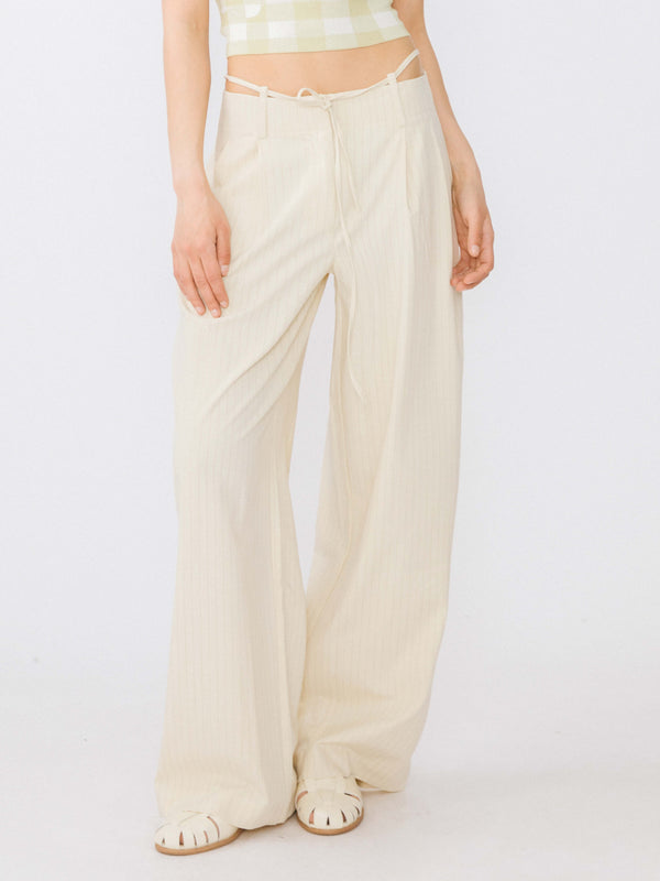 cubic Beige Vertical Striped Wide Leg Casual Trousers Beige
