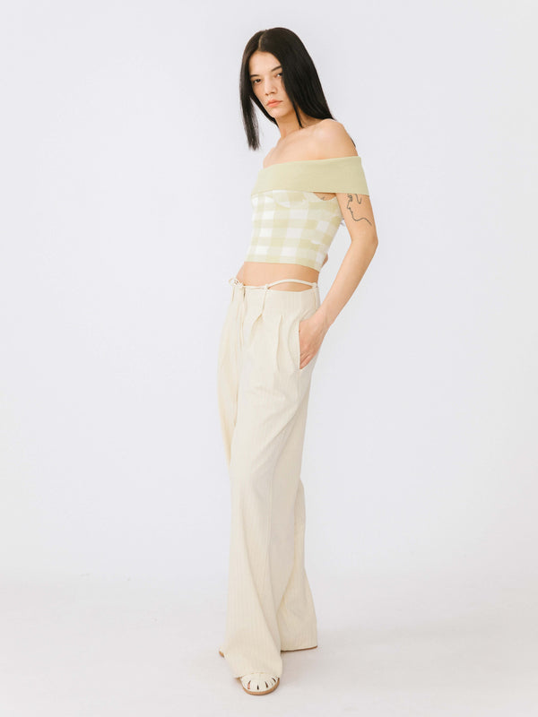 Cubic Beige Vertical Striped Wide Leg Casual Trousers Beige