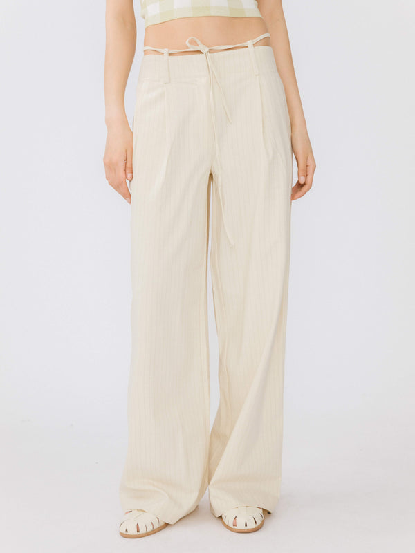 Cubic Beige Vertical Striped Wide Leg Casual Trousers Beige