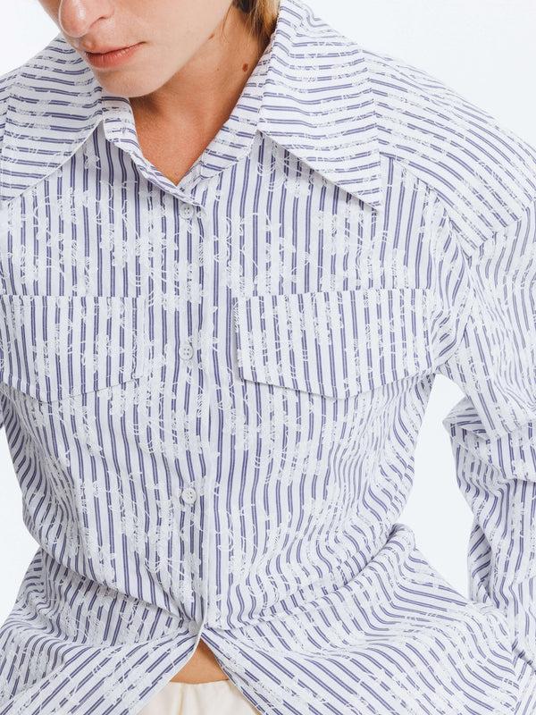 Cubic Blue And White Striped Long Sleeves Shirt LightSteelBlue