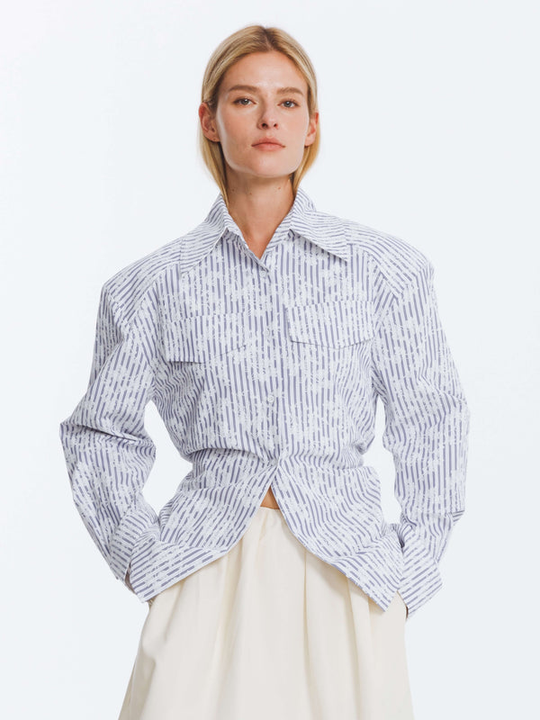 cubic Blue and White Striped Long Sleeves Shirt LightSteelBlue